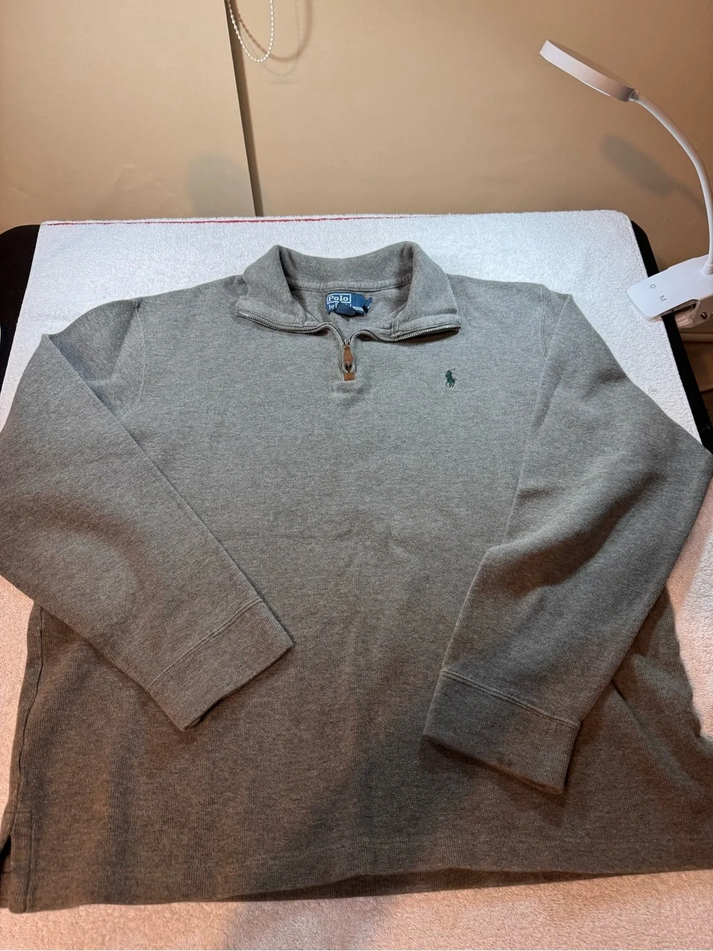 Men’s Polo Ralph Lauren Grey Quarter-Zip Sweatshirt 100% Cotton Size XL